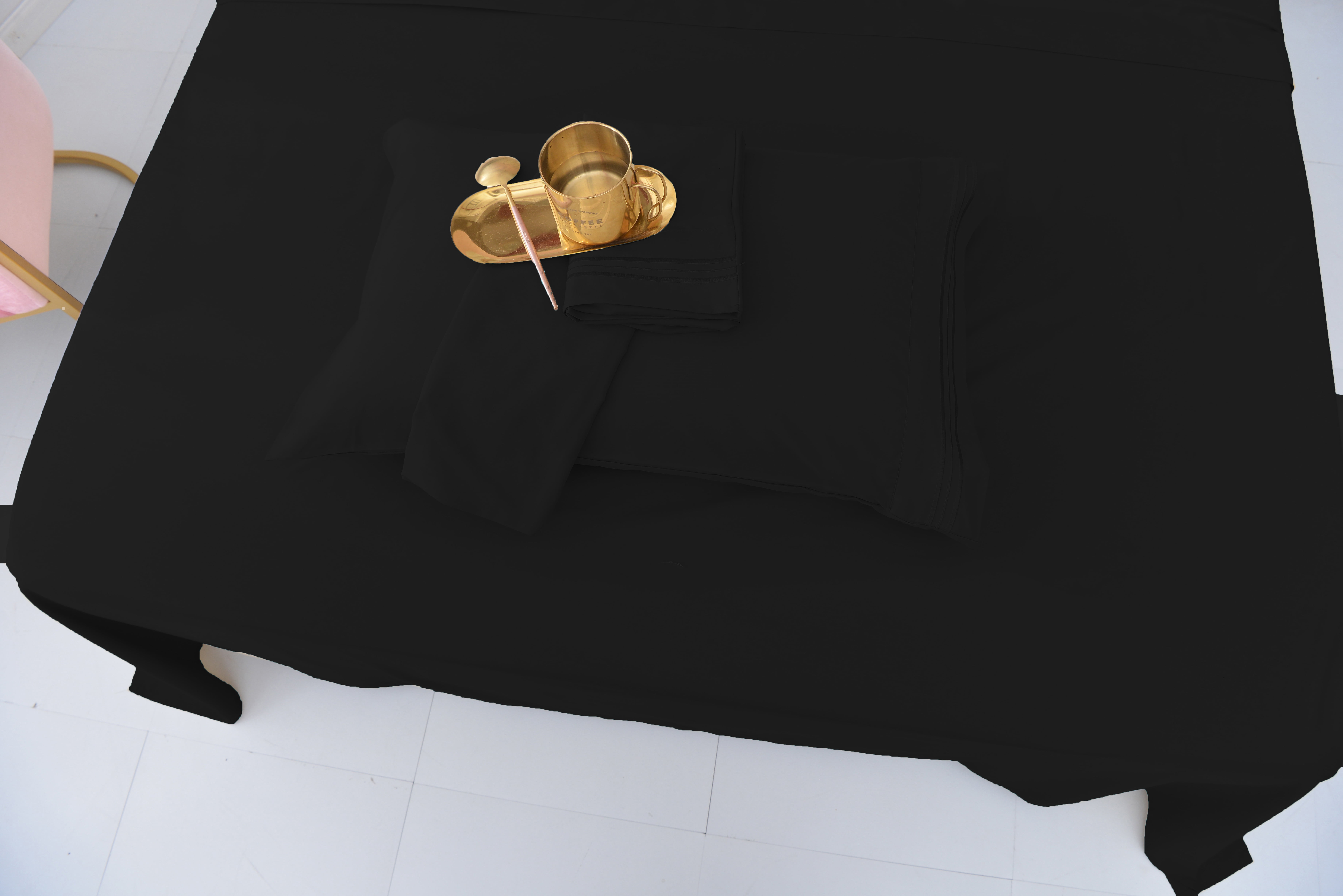 Premier 2000 Rayon Made from Bamboo Bed Sheets Set- Split King Black Sheets, Ultra Soft Sheets-Deep Pockets 16"-Wrinkle Resistant-5 Pieces, Split King Size, Black