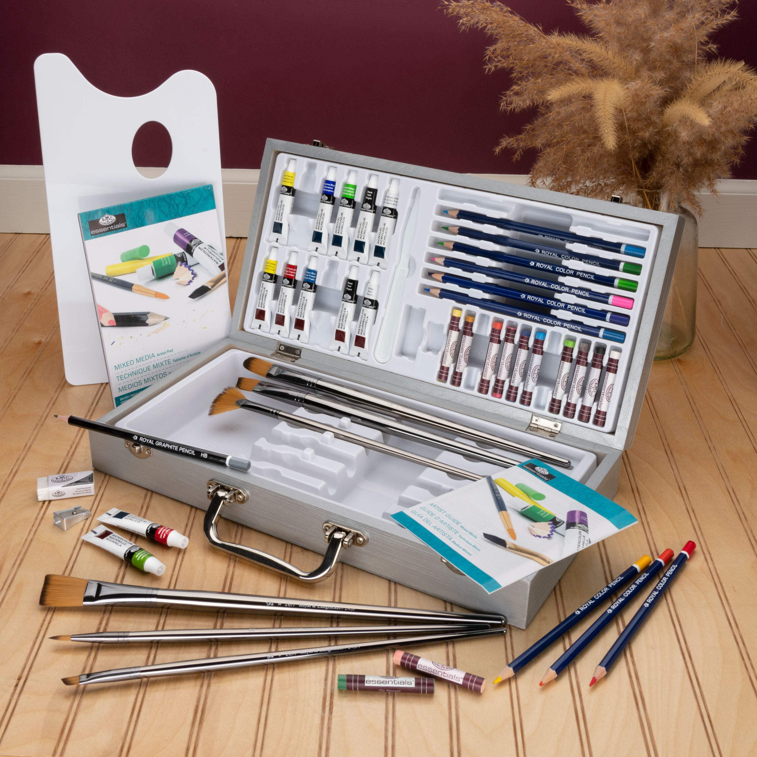 Royal & Langnickel Essentials™ 50pc Mixed Media Long Handle Zen Brush Travel Art Set