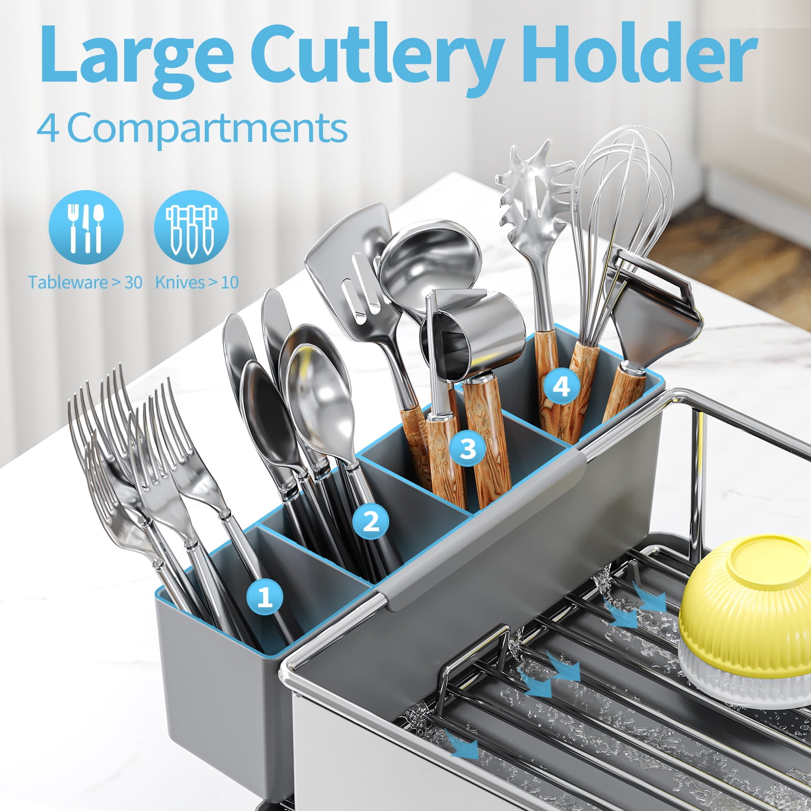 KK KINGRACK Dish Drying Rack, Dish Rack for Kitchen, Large Capacity, 304 Stainless Steel, Gray