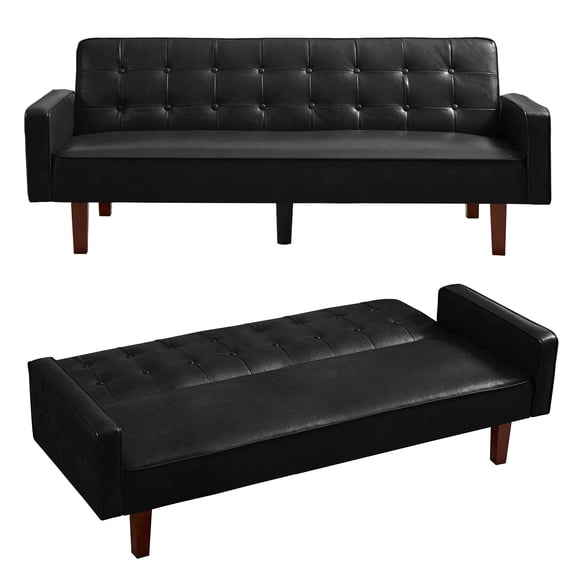 PU Faux Leather Futon Sofa Couch Upholstered Convertible Sleeper Sofa Bed
