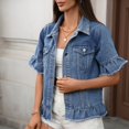 thumbnail image 4 of Womens Denim Jacket Jean Jacket Short Sleeved Water Washed With Fringe Hem Clothes, 4 of 9