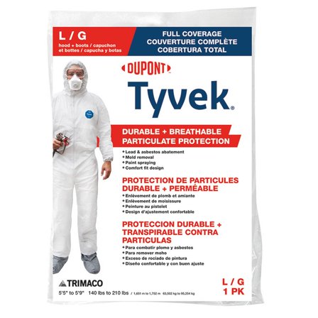 Large Trimaco 141222 DuPont, Tyvek Disposable Coverall with Hood & Boots