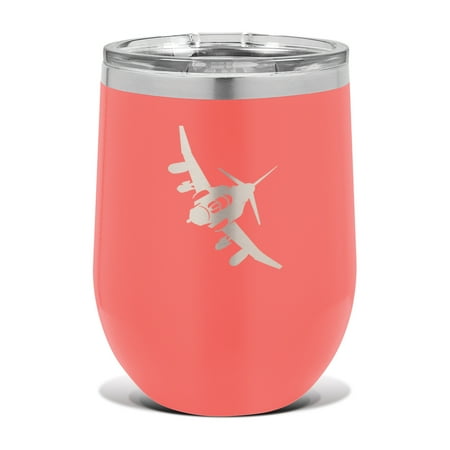 

F-4 Phantom Angled Wine Tumbler 12 oz - Laser Engraved - Polar Camel - Stainess Steel - Vacuum Insulated - Double Walled - Wine Glass - Stemless - Drinkware Clear Lid - f4 fighter bomber - Coral