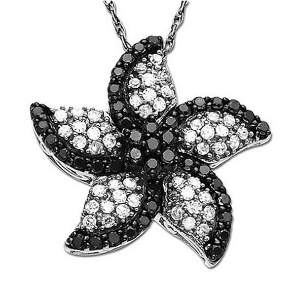 Dazzlingrock Collection 0.85 Carat (ctw) 10K Round Black & White Diamond Star Flower Ladies Pendant, White Gold