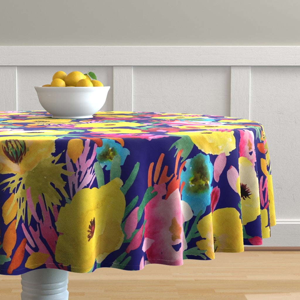 Round Tablecloth Yellow Poppies Floral Spring Flower Nature Cotton