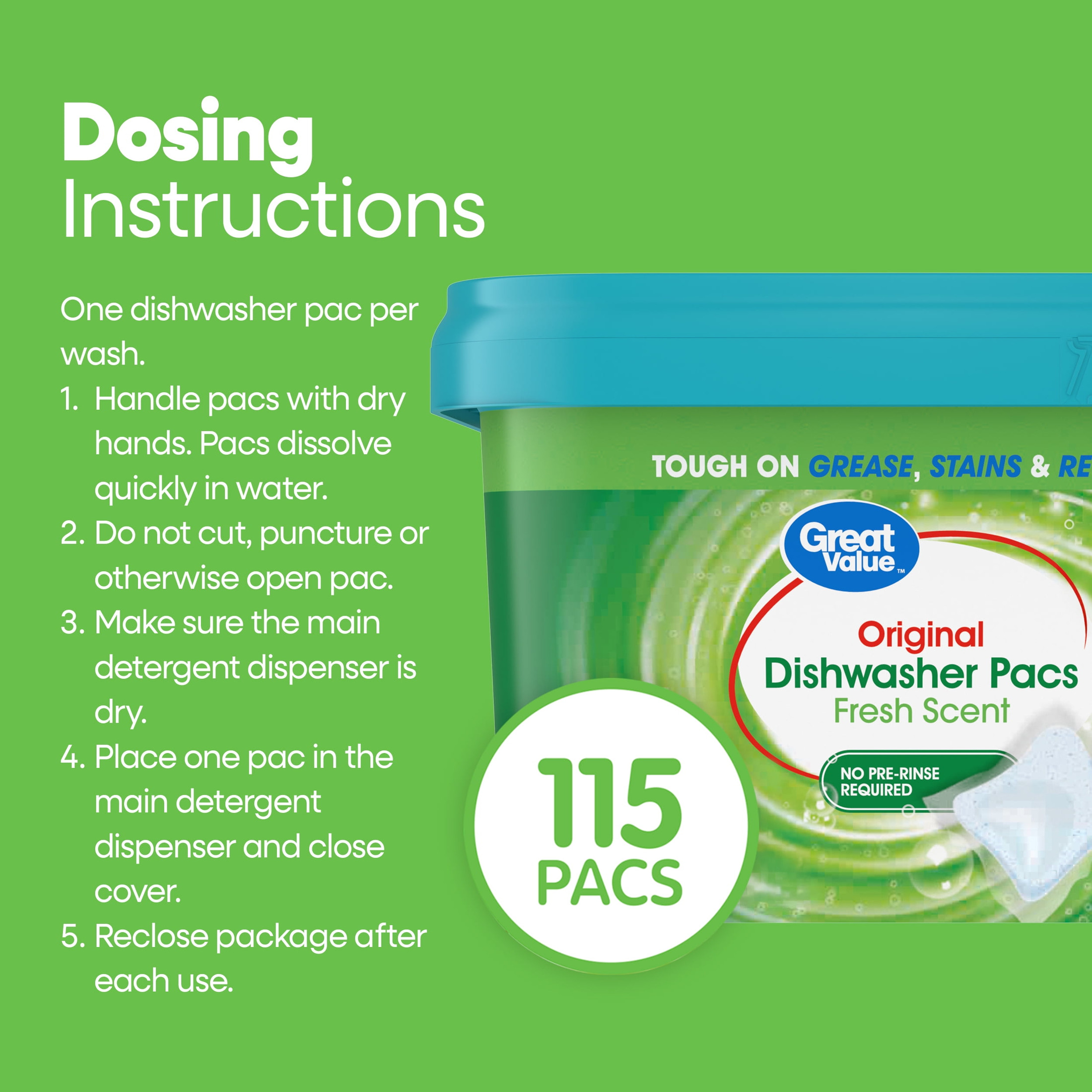 Great Value Fresh Scent Dishwasher Pacs, 115 Count photo 4