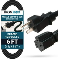 IronBox Electric NEMA 5-20P to 5-20R Extension Cord - 20A, 125V,12/3 SJT Jacket - Heavy Duty Outdoor Generator Cords & Plugs - UL Listed Extension Cable for Data Centers, Camper & More (6 ft,Molded)