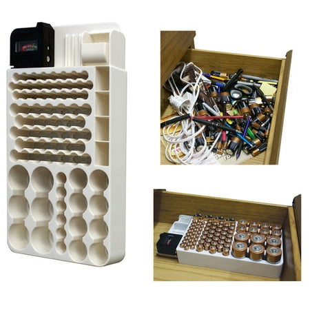 Battery Storage Organizer Rack 82 Holder Tester Case Box Organize Hold AA AAA (Best Aa Battery Tester)