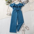 thumbnail image 2 of Girls' Casual Sleeveless Jumpsuits Ruffles Waistband Rompers with Pockets Summer Outfits for Girls Clothes for Girls 9-10 Years Girls Fashion, 2 of 3