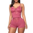 thumbnail image 2 of VISgogo Conjunto de lencería sexy de color sólido para mujer, camisola con tirantes de empalme de encaje con cuello en V, pantalones cortos elásticos delgados VISgogo moda, 2 of 9