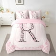thumbnail image 2 of Castle Fairy Personalized Initial 7-Piece Twin Bedding Sets,Floral Bowknot Bedding Comforter Set,Leopard Print Breathable Sheet Sets,Super Cozy Kawaii Room Decor,Reversible, 2 of 8