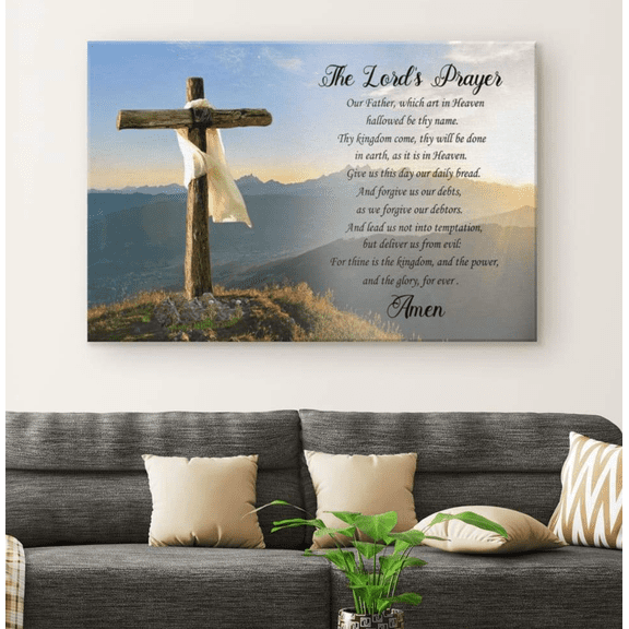 The Lord's Prayer Christian Canvas Wall Art, Bible Verse Scripture Print, Inspirational Religious Wall Decor Gift