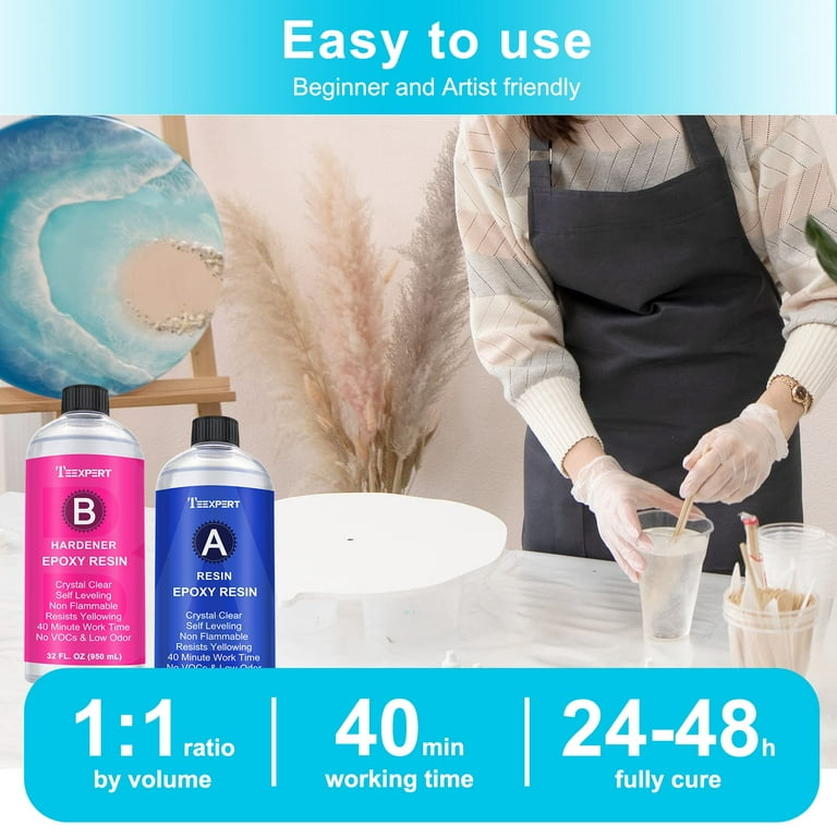 Nicpro 64OZ Crystal Clear Epoxy Resin Kit, High Gloss & Bubbles