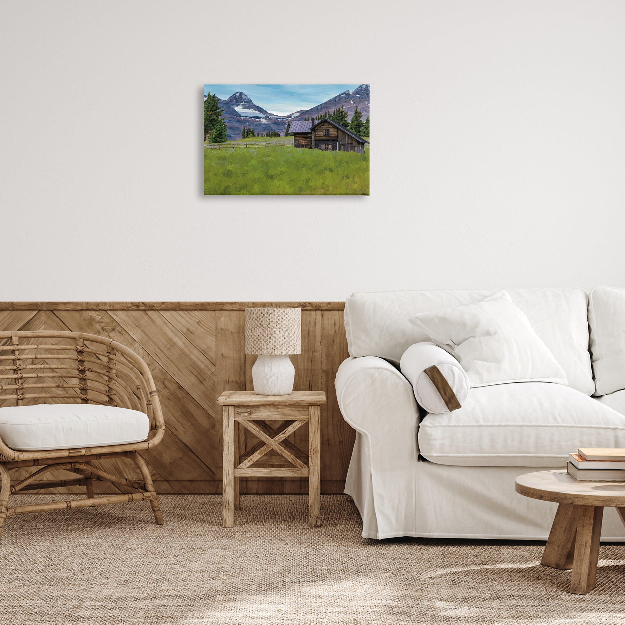 Stupell Industries Cabin on Ranch Landscape Landscape & Nature Painting Wrapped Canvas Art Print Wall Art, 24 x 16