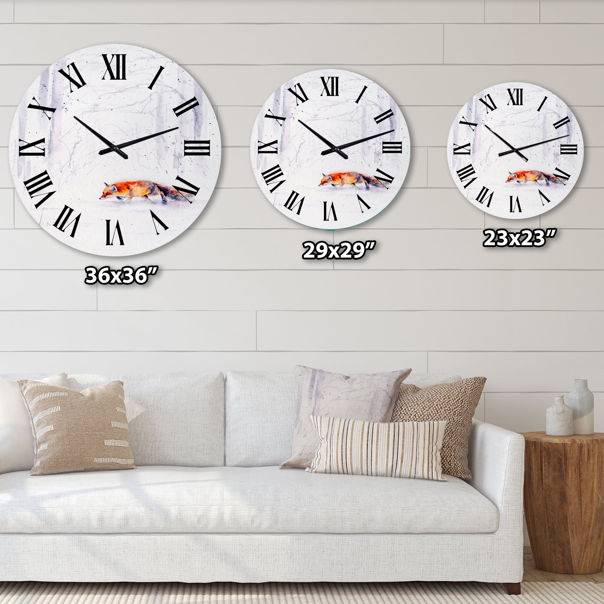Designart 'Red Fox Running In White Snow Ii' Farmhouse Wall Clock
