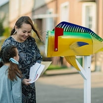Large mouth Fish Mailbox, Fish Shape Iron Post Box, Large Metal Mail Box, Large Capacity Mailboxes, Fishing Lure Mailbox with Mounting Hardware for Outside of Residential Home