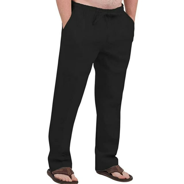 Innerwin Pants Elastic Waist Men Trousers Beach Drawstring Lightweight Long Pant Black 2XL