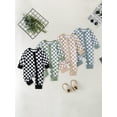 thumbnail image 3 of Miaouyo Infant Baby Girl Boy Checkerboard Fall Romper 0 3 6 9 12 Months Round Neck Long Sleeve Full Length Zipper Jumpsuit, 3 of 9