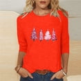 thumbnail image 2 of Kaliqueen Christmas Shirts for Women Xmas Tree Printed Solid Color Crewneck Tunic Blouse Casual Winter Holiday 3/4 Length Sleeve Womens Tops, 2 of 5