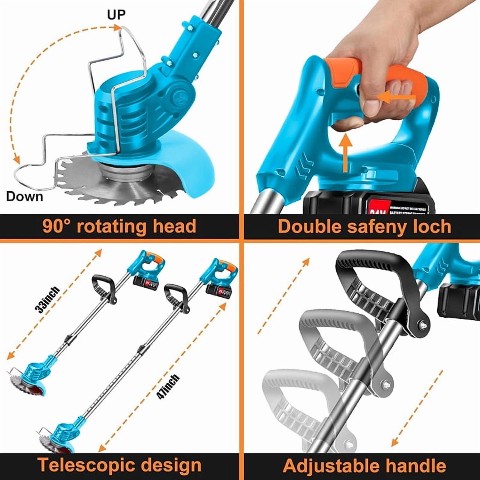 Weed Wacker Cordless Adjustable Weed Eaters wheel mower3 in 1 Electric String Trimmer Lawn with Two Battery with Charger Comes with Multiple Blades for Yard,Green,Garden gifts for Dad