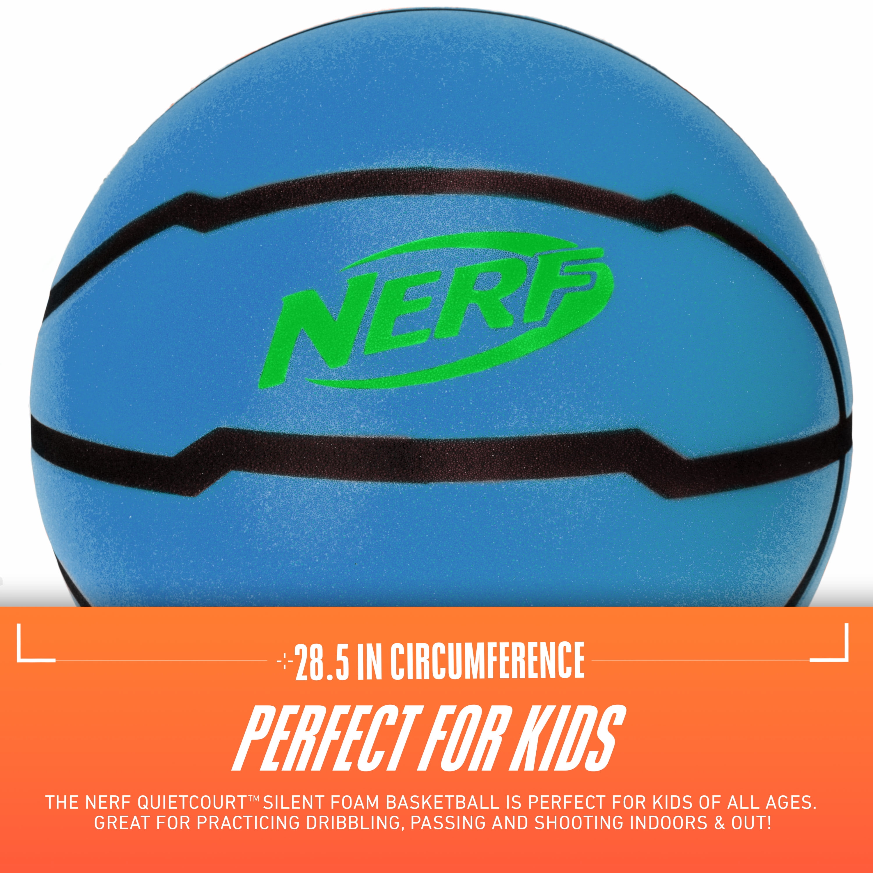 NERF Quietcourt Silent Foam Basketball -  Quiet Ball for Indoor Dribbling Practice + Drills - 28.5" - Kids + Youth Basketball - Never Goes Flat Foam