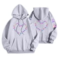 thumbnail image 3 of Women's Heart Printed Long Sleeve Hoodies Fall Fleece Lined Oversized Casual Graphic Pullover Hooded Sweatshirts S-XXL, 3 of 6
