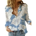 thumbnail image 1 of Innerwin Shirts Button Down Ladies Blouse Business Long Sleeve Loose Tops Blue Flower M, 1 of 2