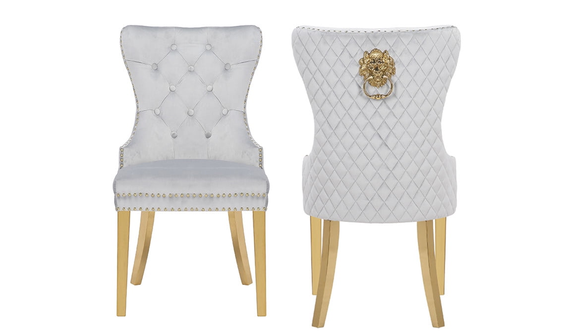 Elegant Light Gray Velvet Wingback Tufted Dining Chair with Metallic Accents