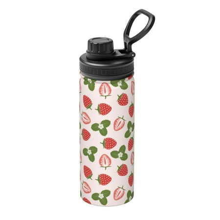 

Goofa Strawberries And Leaf Print 18oz Sports Insulated Kettle With Straw Water Bottle Sports Water Bottle For Running Hiking Cycling Climbing Mans Womans