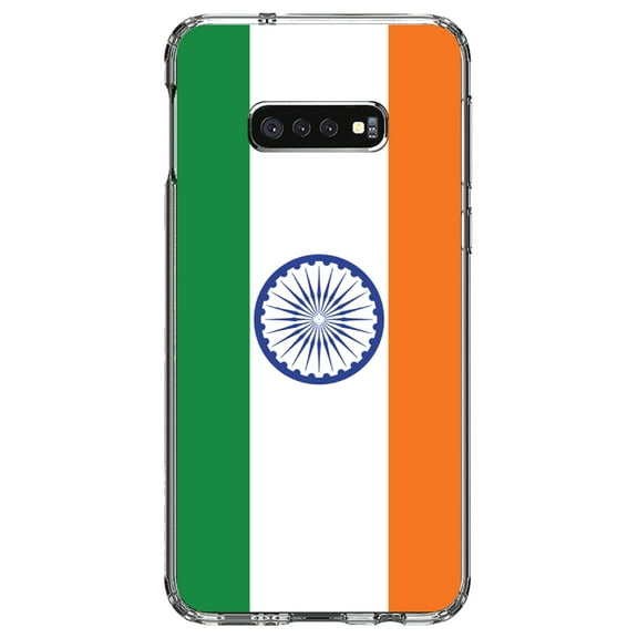 DistinctInk Clear Shockproof Hybrid Case for Samsung Galaxy S10e (5.8" Screen) - TPU Bumper, Acrylic Back, Tempered Glass Screen Protector - India Flag Indian - India