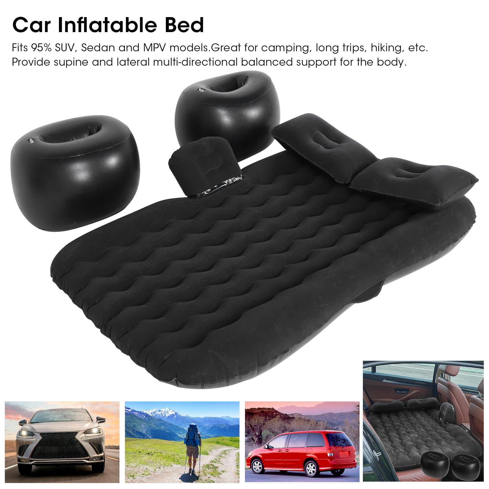 Black PVC Flocking Car Travel Bed Inflatable Travel Mattress Portable Soft Split Sleeping Rest Cushion for Home Outdoor Camping Self‑Driving Tour Estink Car Air Mattress