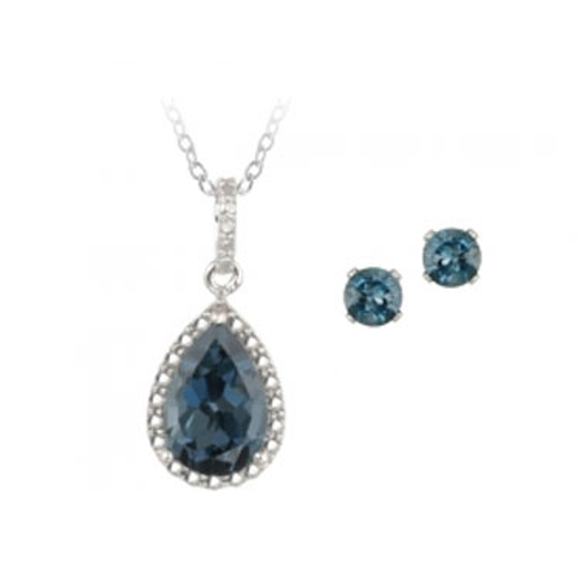 Sterling Silver 4.3ct London Blue Topaz & Diamond Accent Teardrop Necklace Earrings Set