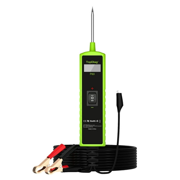 TopDiag P60 Automotive Circuit Tester Car Electrical System Short Tester 6-30V DC with Function LCD Display Flashlight Component Activation/Continuity Testing/Grounding Detection/Trace Locat