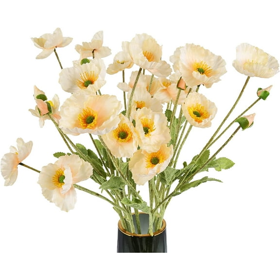 10PCS Poppy Flowers Artificial Silk Poppy Flowers Faux Poppy Stems Silk Single Flowers for Home Decor Bouquet Wedding Party Table Centerpiece Arrangement(White)
