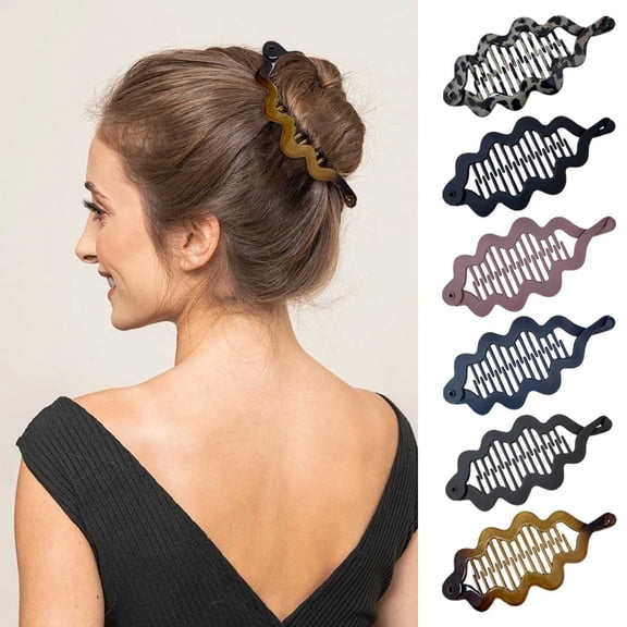 UNLLLL Wave Style Ponytail Clip, Vertical Banana Hair Claw with Twisting Design, Strong Hold Hair Accessory for Thick Hair, for Simple Updo Daily Styling and Travel (Black)