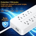 thumbnail image 4 of Surge Protector Power Strip, 8 Outlets with 4 USB Ports (1 USB C),Flat Plug Power Strip with 4 Feet Extension Cord, Wall Mount, Desk USB Charging Station for Home, Office, ETL,1700 Joules,White, 4 of 8