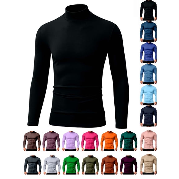Hzzrkos Men Casual Slim Fit Solid Color Mock Neck Long Sleeve Stretch Lightweight Base Layer Shirt Pullover Athletic Thermal Tee Undershirt Activewear Top Black