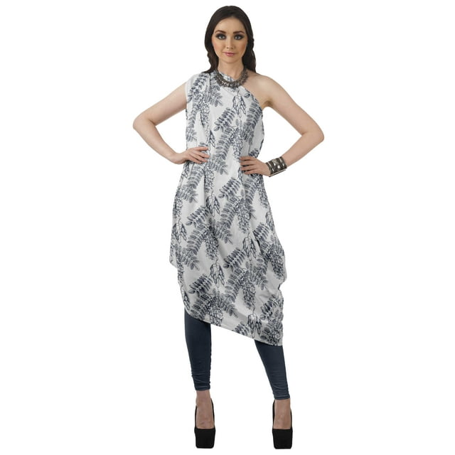 Moomaya Robe Kurti Sans Manches à une Épaule Imprimée pour Femmes Vêtements de Fête Boho