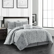 Lanco Bella Shabby Chic 6-Piece Comforter Bedding Set, Grey/White, California King, 100% Polyester