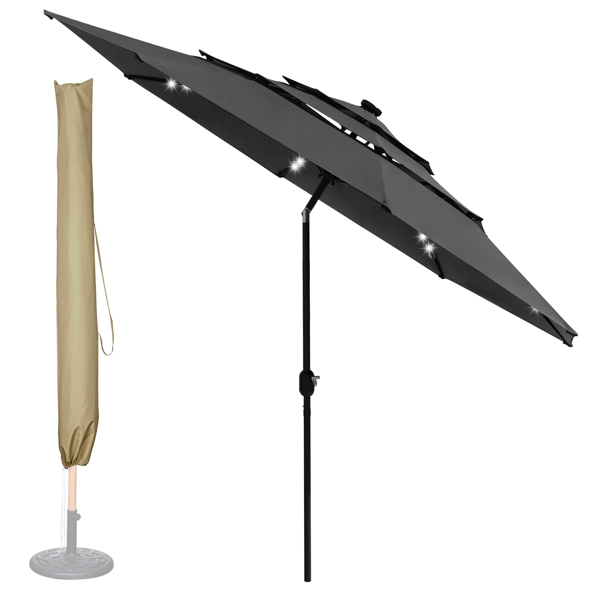 LAGarden 11 Ft 3 Tier Patio Umbrella with Protective Cover Solar LED