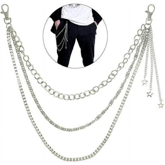 Pocket Chain Pants Chain Trousers Chain with Star 3 Layer, Silver
