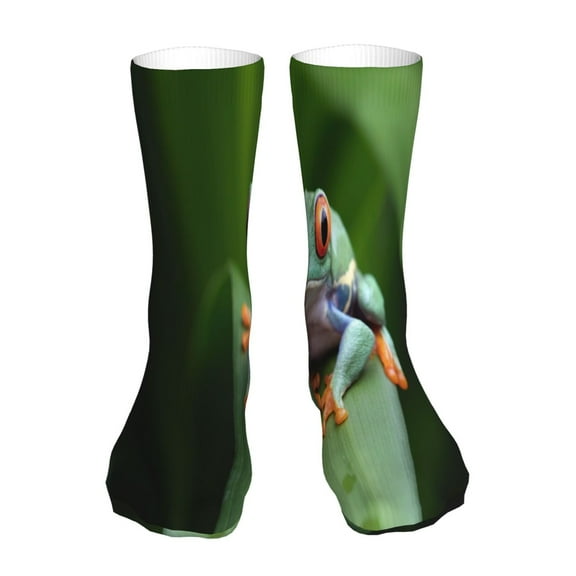 Cauagu Red-Eyed Tree Frog Pattern Fun Novelty Crew Socks,Casual Athletic Socks Neutral Socks Cozy Crew Socks Christmas Gift