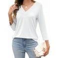 thumbnail image 5 of Liher 3/4 Sleeve T-shirt for Women Casual V Neck Basic Top Solid Color Dressy Tee White Loose Fit Blouse Clothes Size XXL, 5 of 5