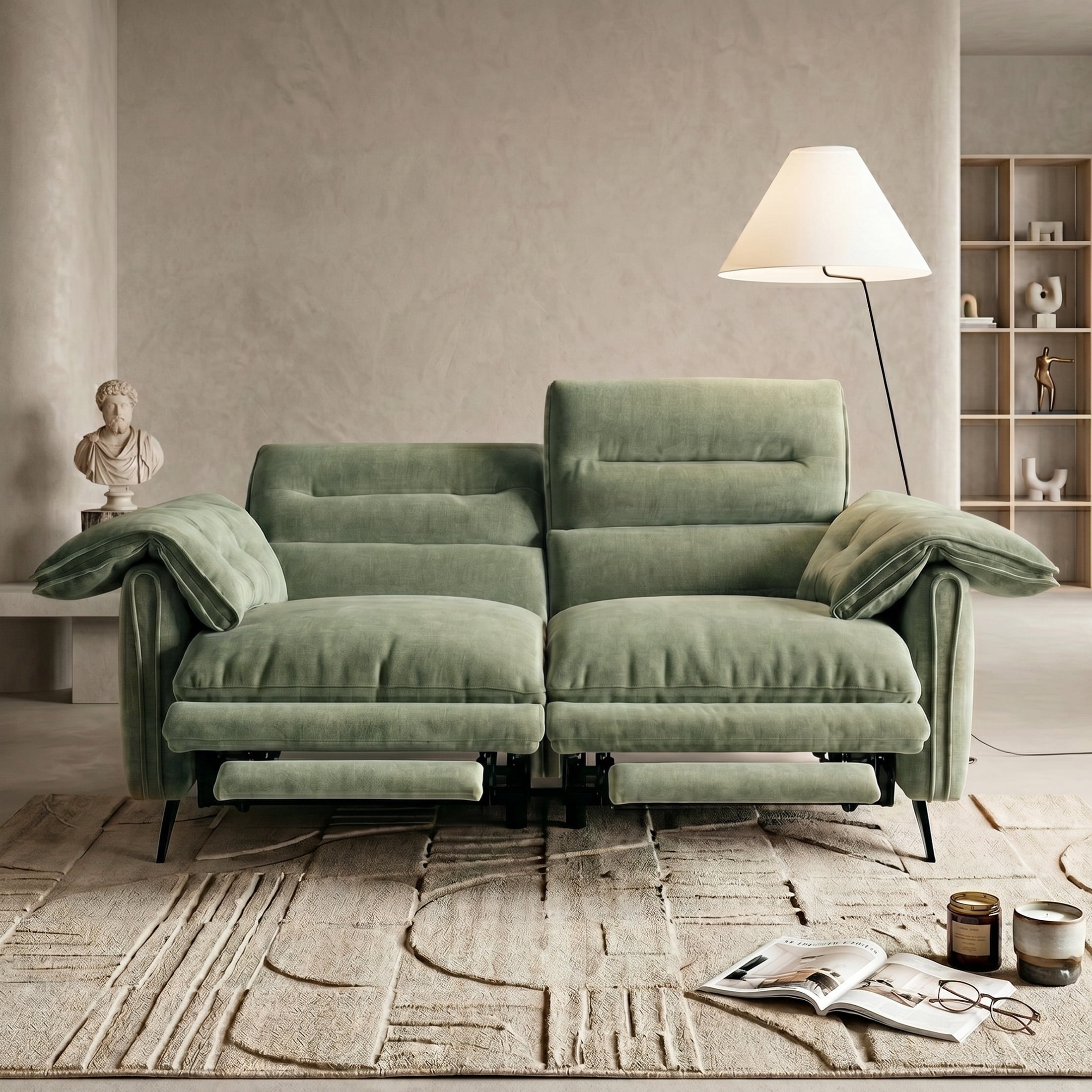 Aenkyo 66" Oversized Power Reclining Loveseat with USB Ports and Footrest, Green