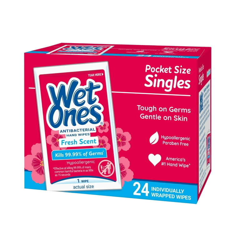 Wet Ones Antibacterial Hand Wipes Singles, Fresh Scent, Individually Wrapped 24 Ct. (6 Pack)