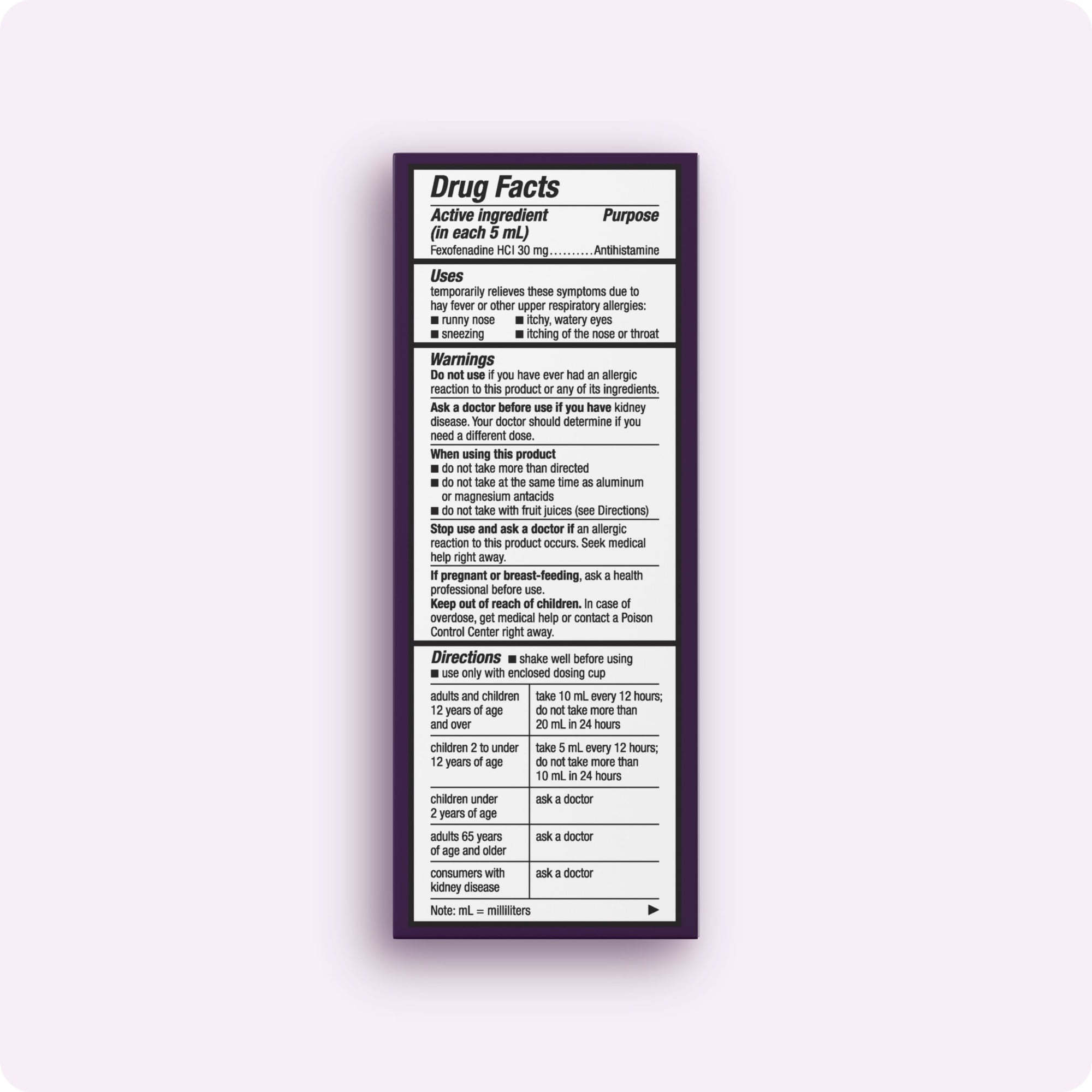 (4 pack) Allegra Children's 12-Hour Allergy Relief Liquid, Non-Drowsy Indoor and Outdoor Allergy Medicine, 30 mg Fexofenadine HCI Antihistamine For Kids, Grape Flavor, 4 oz