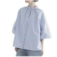 thumbnail image 2 of LADIGASU Women's Casual Buttoned 3/4 Sleeve Round-Neck Blouses Shirts, 2 of 4