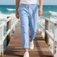 thumbnail image 2 of Aloohaidyvio George Mens Linen Pants Classic Fit Drawstring Lightweight Wrinkle-Resistant Casual Pants, 2 of 8