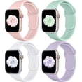 thumbnail image 1 of 4 Pack Bands Compatible with Apple Watch Band 38mm 40mm 41mm 42mm 44mm 45mm 49mm Women Men, Soft Silicone Replacement Strap for Apple Watch Sport Band iWatch Ultra SE Series 8 7 6 5 4 3 2 1, 1 of 18