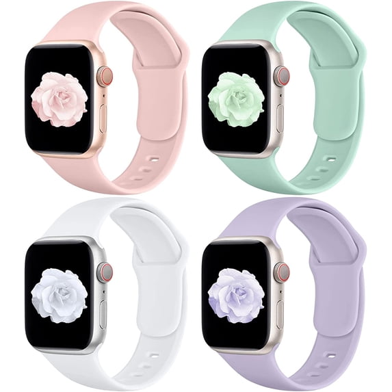 4 Pack Bands Compatible with Apple Watch Band 38mm 40mm 41mm 42mm 44mm 45mm 49mm Women Men, Soft Silicone Replacement Strap for Apple Watch Sport Band iWatch Ultra SE Series 8 7 6 5 4 3 2 1
